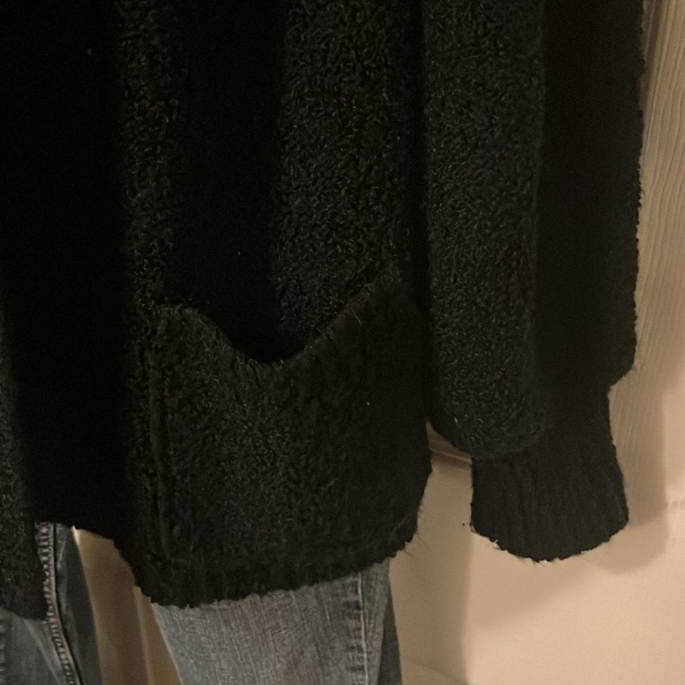 Vintage Le Roy Women’s Black Oversized Knobby Knit Open Cardigan Sweater L - Picture 6 of 12